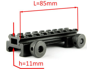 Компенсатор высоты, подьемная планка пикатинни на пикатинни L=85mm h=11mm Компенсатор высоты, подьемная планка пикатинни на пикатинни L=85mm h=11mm
