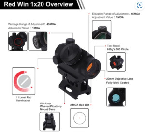 Коліматорний приціл RINO GEN I 1x20 Red Win (RWD6) 2MOA