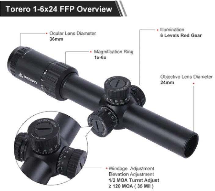 pricel.in.ua | Оптичний приціл Red Win Torero 1-6x24 FFP сітка MAT